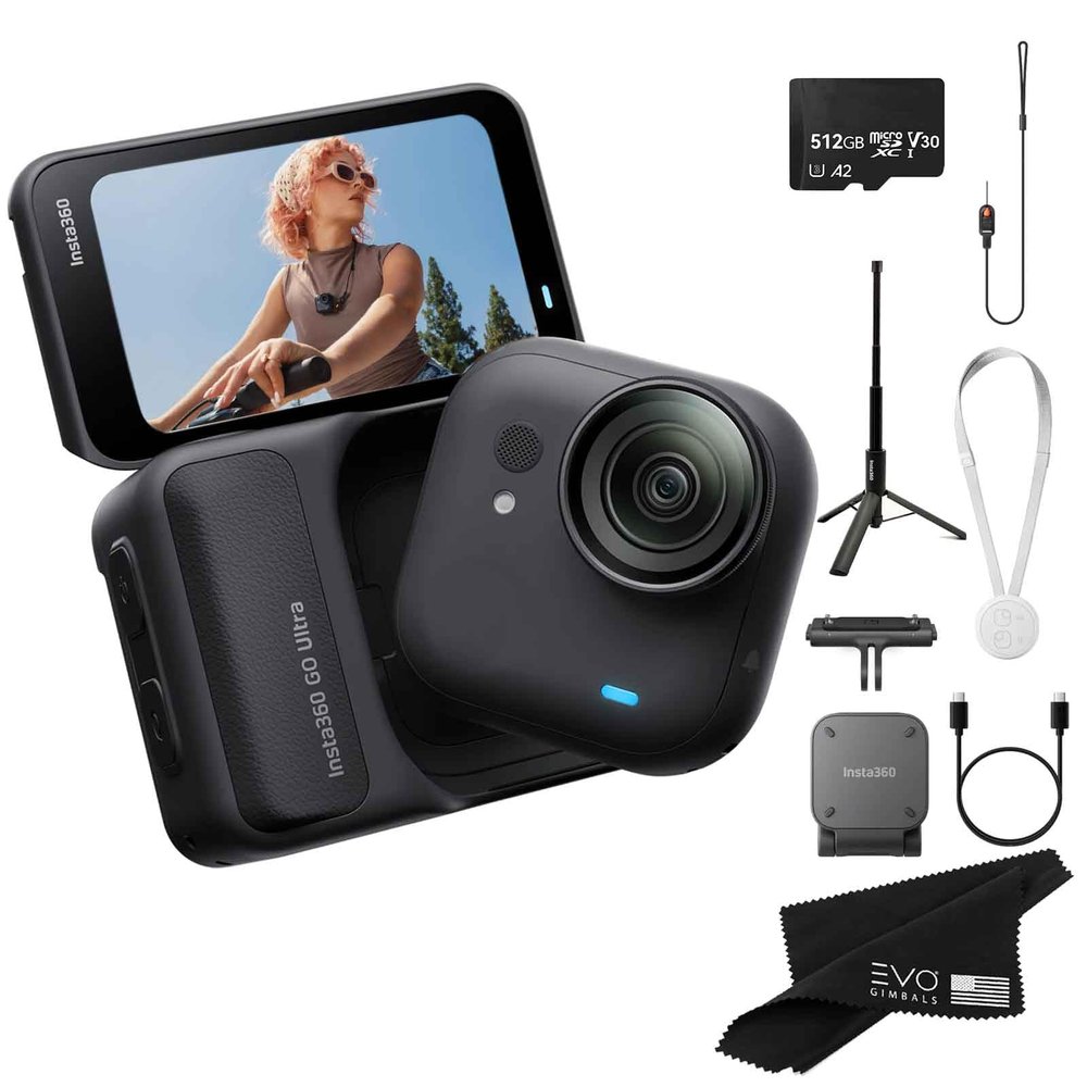 Insta360 GO Ultra Standard Bundle Midnight Black- Tiny Mighty Hands-Free 4K Cam, Lightweight, Low Light Excellence| Bundle Includes 2 in 1 Tripod Selfie Stick, Quick Release Mount, 512GB Card
