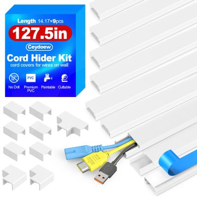 Ceydoew 127.5in Cord Hider Kit, Paintable Cord Covers for Wires on Wall, Premium Wire Covers for Cords on Wall, Self-Adhesive Wire Hider, White Cord Hider Wall, W0.94inH0.55in