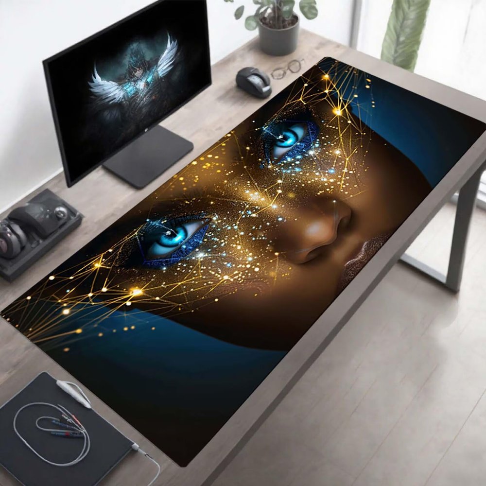 Mouse Pad Eye Gaming Mouse Pad Black Computer Desk Mat Keyboard Mat with Stitched Edges Waterproof Anti-Slip Rubber Base Smooth Surface PC for Home Office Accessories, Gifts 40 x 16 in PjY12276 E-8