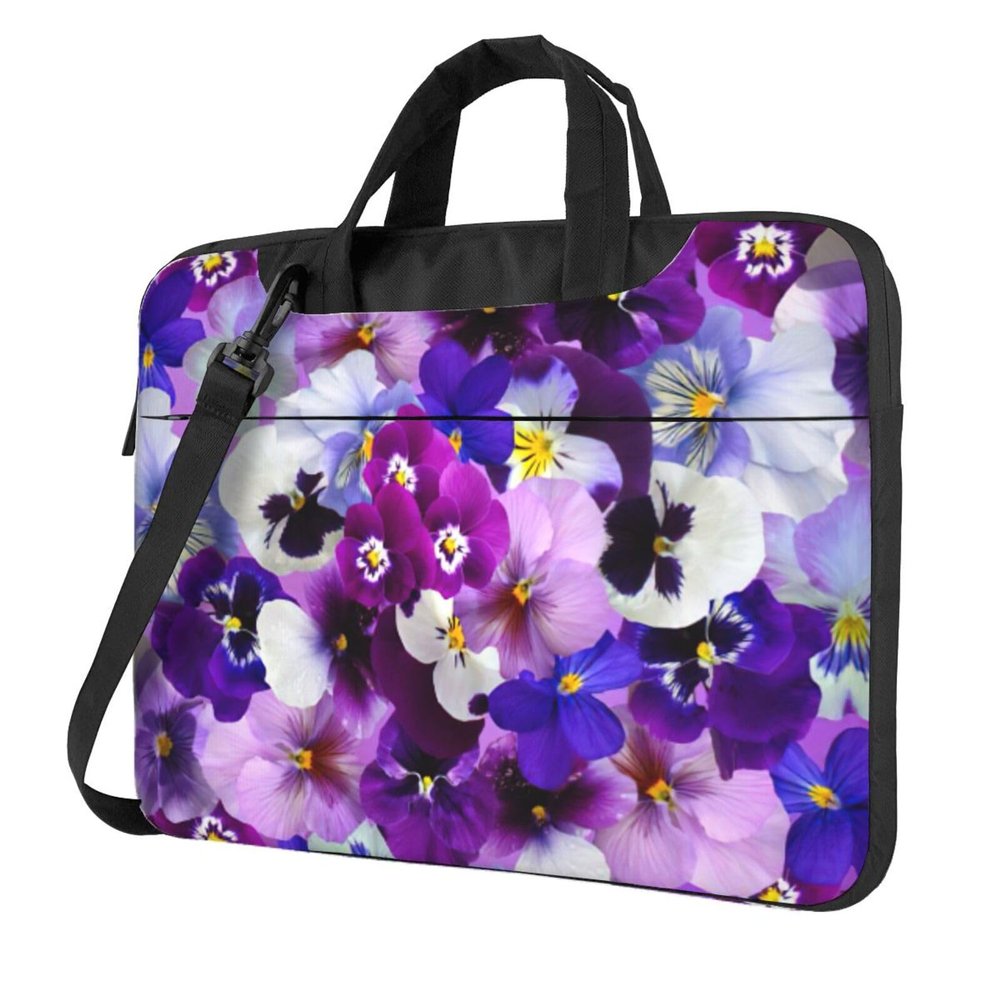 Purple Flower Print Laptop Sleeve Case Computer Bag With Handle Compatible Carrying Bag With 13-15.6 Inch