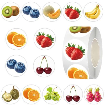 500 Pcs Fruit Stickers Roll, 10 Styles Cartoon Waterproof Vinyl Stickers for Teens, Cute Fruit Stickers for Journal Decoration, Laptop, Party Favors, Classroom Rewards (500 per Roll)