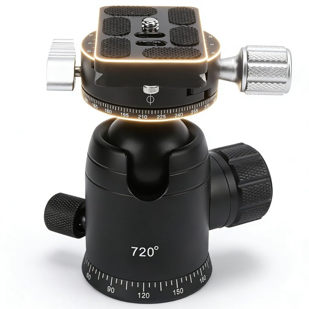 720 Panoramic Ball Head Tripod, Aluminum Alloy, Quick Installation, 10kg Load Capacity - Rotation, Calibration Values, Ideal for Photography and Video