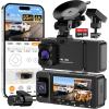 3 Channel 4K Dash Cam Front and Rear Inside, Wide-Angle 360 Camera for Car with 64GB Card Included, Durable Material Dash Camera with Loop Recording, Night Vision, G-Sensor, 5GHz WiFi, 24Hr Parking view 1