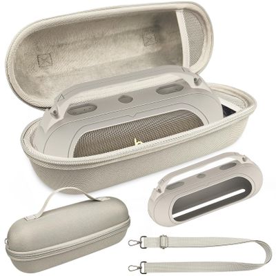 RAWECUD Protective Case for Beats Pill Speaker, Silicone Cover and Hard Carrying Case for Beats Pill Bluetooth Speaker Accessories with Shoulder Strap (Light Gray)