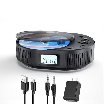 Portable CD Player, Bluetooth CD Player with Speakers, CD Players for Home, Boombox CD Player for Car, Supports FM Radio/AUX/USB/Remote Control/Timer/Repeat, Black