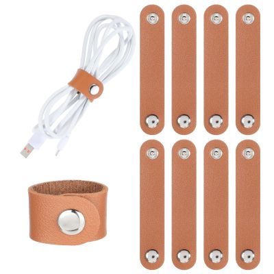 10 PCS Leather Cable Organizers, Brown Charging Cable Cord Organizer with Snap Closure, Leather Travel Cords Storage Organizers Snap for Headphone, Power Cords, Phone Cord Organizer