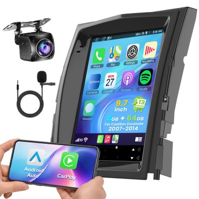 4+64 5G WiFi Car Radio for Cadillac Escalade 2007 2008 2009 2010 2011 2012 2013 2014, Android Stereo with Wireless Carplay&Android Auto, Support Bluetooth5.2/1080P Camera/GPS/SWC/Built-in DSP