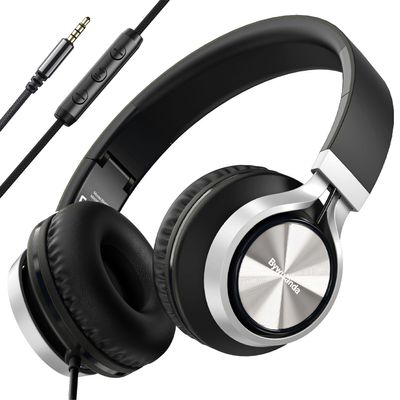 Bywulanda Headphones Wired with Mic and Volume Control, Over Ear Wired Headphones, Lightweight, Foldable Corded Stereo 3.5mm Headset for Tablet/Chromebook/Computer/Adult/Teens(Black)
