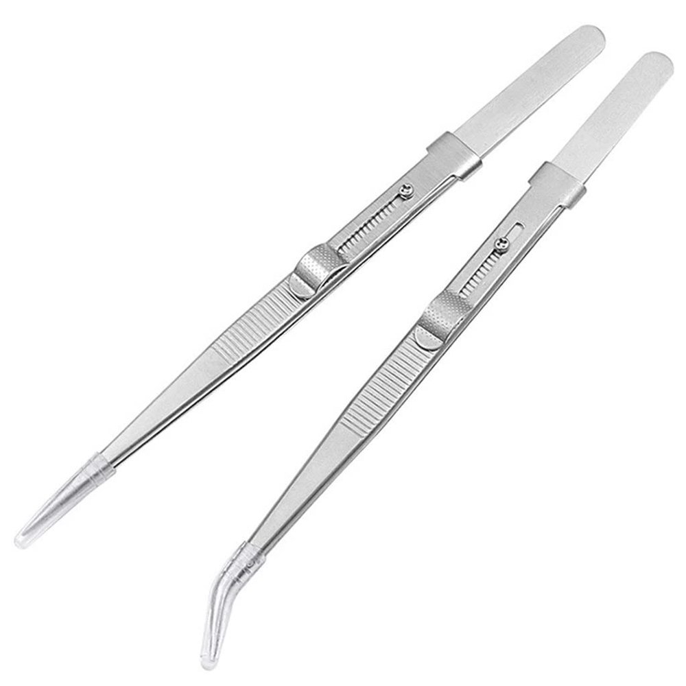 EWUROI Stainless Steel Tweezers Adjustable Slide Lock Antistatic Jewelry Making Tool Repair Tools