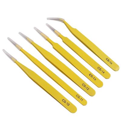 EWUROI 6PCS /Set Stainless Steel Tweezers Set for Electronics Phone Repairing Tool Eyebrow/Eyelash