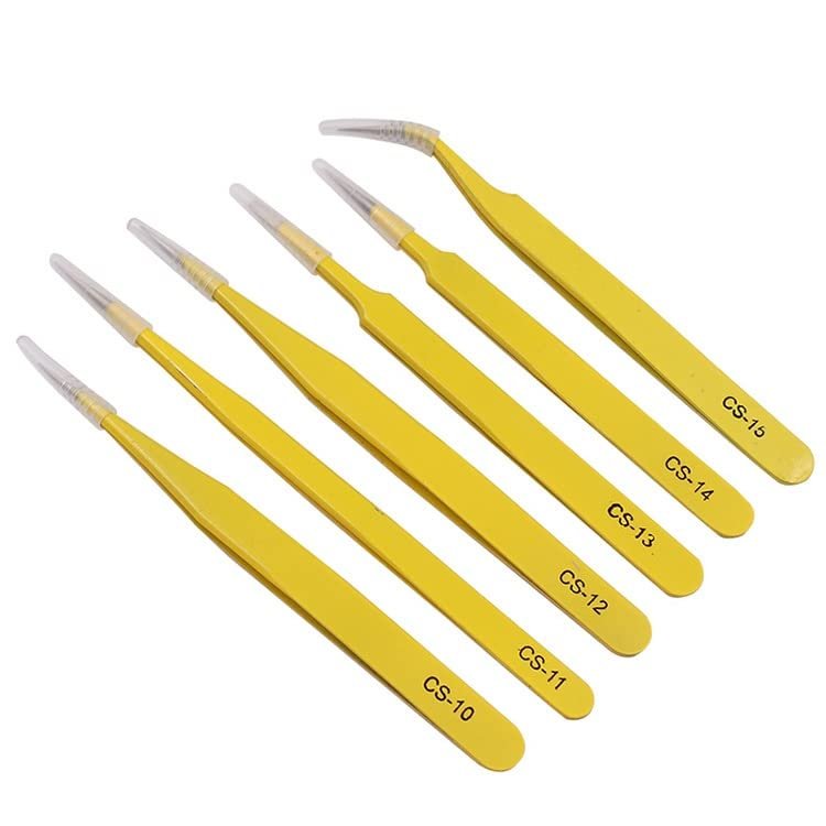 EWUROI 6PCS /Set Stainless Steel Tweezers Set for Electronics Phone Repairing Tool Eyebrow/Eyelash