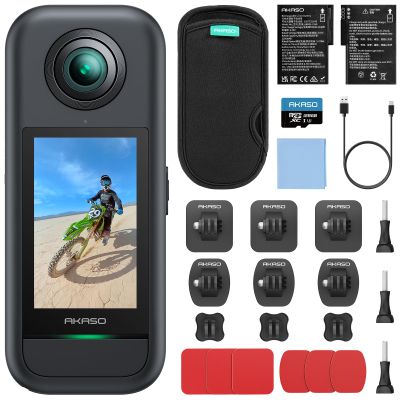 AKASO 360 Weatherproof 360 Action Camera with MicroSDXC U3 Card and Adhesive Mount Kit Bundle