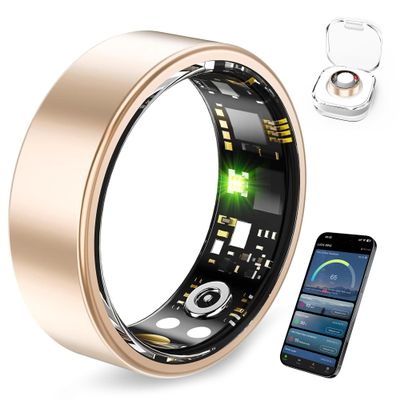 Smart Ring Health Tracker for Women and Men, Fitness Ring with Heart Rate, Blood Oxygen, HRV, Sleep & Step Tracking, No Subscription, IP68 Waterproof, Compatible with iOS & Android (Rose Gold, 6)