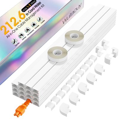 212.6in Cord Hider Kit, Cord Covers for 1 Wire on Wall, Self-Adhesive Cable Hider Wire Covers for Cords on Wall, Paintable Cord Hider for Walls Mount Tv, Cable Cover Raceway, W0.59 H0.4in, White