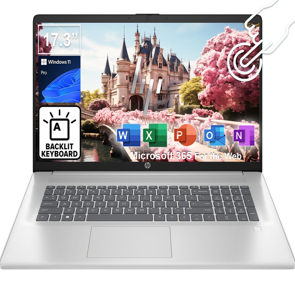 HP 17.3" Touchscreen Laptop with Lifetime Office 365 for the Web | Backlit Keyboard, Fingerprint Reader | Intel 13th Gen Core i5 CPU (10 Cores, 4.6GHz) | 16GB RAM, 1TB SSD | WiFi 6, Bluetooth 5.3