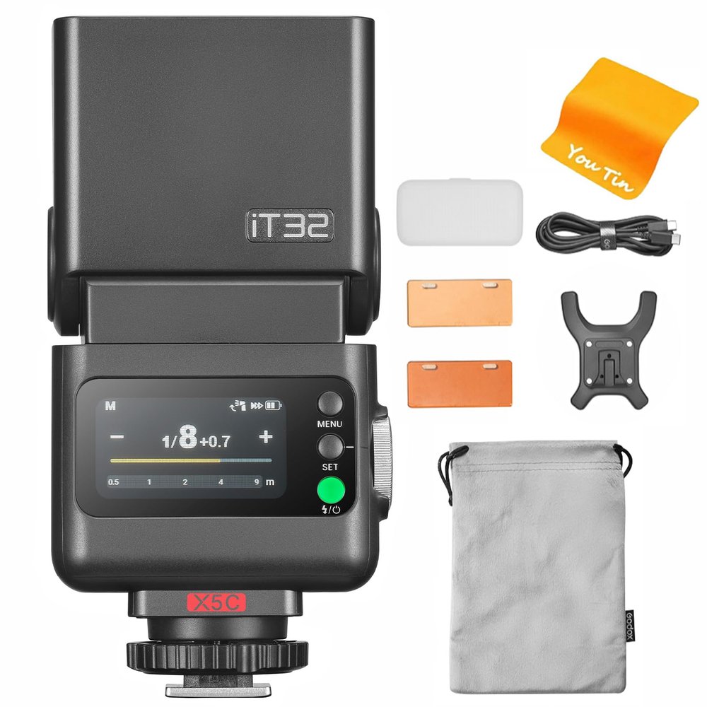 GODOX IT32 Camera Flash with X5C Flash Trigger for Canon Cameras,Modular Lighting System,Magnetic Hotshoe & Trigger in One,2.4GHz TTL and HSS 1/8000s,Colorful Touchscreen,LED Modeling Light