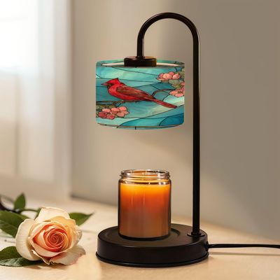 Candle Warmer Lamp with Timer and Dimmer, Cardinal Branch Decorative Stained Glass Panel Wax Melt Warmer with 4 Bulbs, House Warming Birthday Gifts for Women Mom New Home Decor