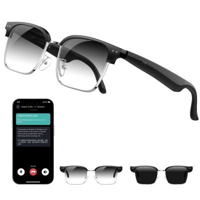WERZONGTONG Smart AI Translation Glasses, 164 Languages Real-Time Translator, Black Plastic Frame, Bluetooth 6.0, IP67 Waterproof, Voice Assistant for Business Travel (photochromic Lenses)