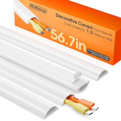 56.7in Cord Hider Wall, Cord Covers for 1-2 Wires on Wall, Self-Adhesive Cable Hider Wire Covers for Cords on Wall, Paintable Tv Cord Hider, Curved Decorative Cable Concealer, W1.18 H0.43in, White