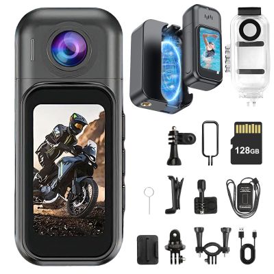 OBEST Mini Body Camera 128GB, 1080P Thumb Size Action Camera with 1.5inch LCD Touch Screen & Charging Case, Hands-Free POV Recording, Wearable Portable Camcorder for Work Travel Vlog Swim