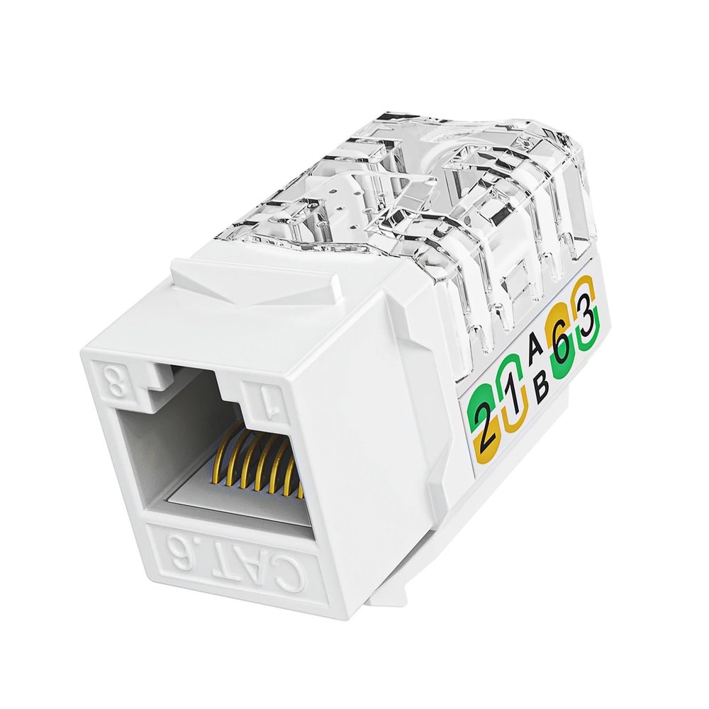 RJ45 Cat6 Jack Slim, 90 Degree Ethernet Punch Down Jack Adapter(1PCS,White)