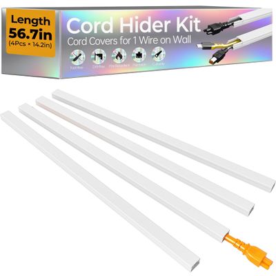 56.7in Cable Hider Cord Hider, Wire Covers for 1 Cord on Wall, Premium Cord Covers for Wires on Wall, Easy Set-up Wire Hider to Hide Tv Wires, Lamp, Speaker Cords, W0.59 H0.4in, White