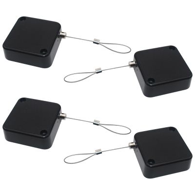 4 Pcs Retractable Security Cable Lock Set, 35.4 In Steel Wire Lanyard For Retail Display, Self-Adhesive Case, 1.8 X 1.8 In Abs Anti Lost Rope