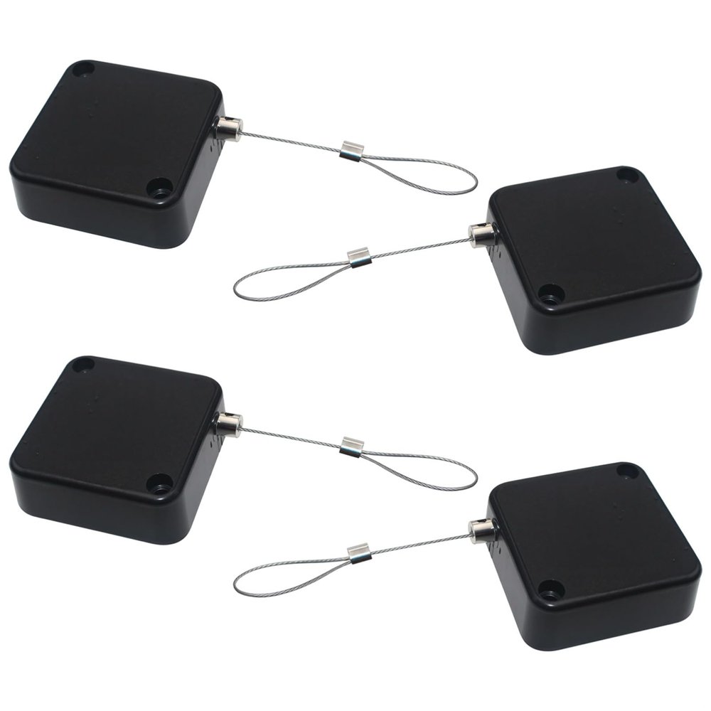 4 Pcs Retractable Security Cable Lock Set, 35.4 In Steel Wire Lanyard For Retail Display, Self-Adhesive Case, 1.8 X 1.8 In Abs Anti Lost Rope