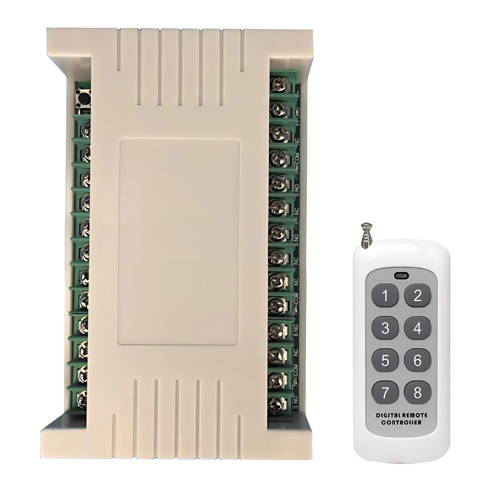 Wireless 8-Channel, 12V Light Switch Remote Control, 656 Ft (200 Meters) Range, Handy Remote, Plastic & Pcb, Circuit Board & Case Included