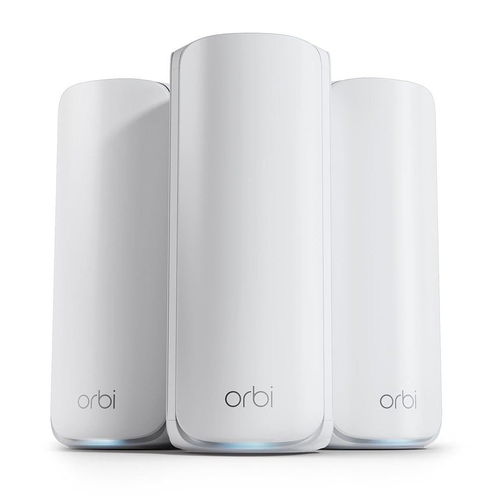 NETGEAR Orbi 870 Series Tri-Band WiFi 7 Mesh System (RBE873) - Router + 2 Satellite Extenders, Security Features, Up to 21 Gbps, Covers Up to 9,000 Sq. Ft., 150 Devices, 10 Gig Internet Port, BE21000 (Renewed)