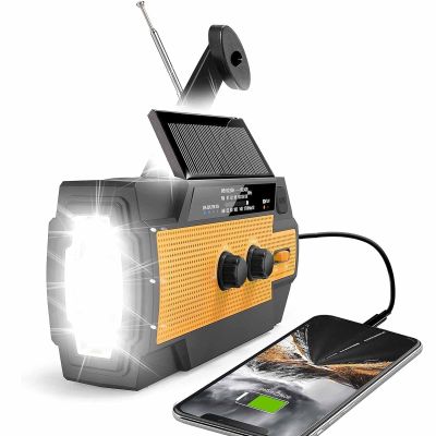 Solar-Powered Emergency Survival Radio, Hand Crank Radio, Emergency Weather Radio Hand Crank Solar Charge Am/Fm/NOAA, for Indoor, Outdoor & Emergency (Orange)