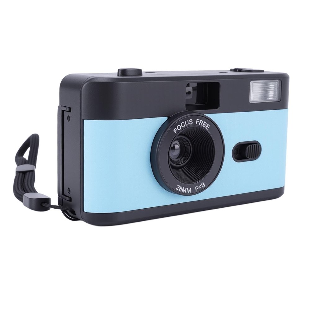 ASHATA Disposable Film Camera 35 mm, Retro Film with Built in Flash Reusable Lightweight Vintage 28MM F/8 Lens Full Manual Setting, for Snorkeling Travel (Black Blue)