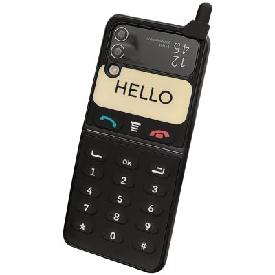 3D Retro Cute Case For Z Flip 6, Big Design, Silicone Black, Full Protection, Scratch Resistance