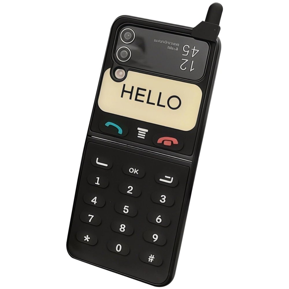3D Retro Cute Case For Z Flip 6, Big Design, Silicone Black, Full Protection, Scratch Resistance