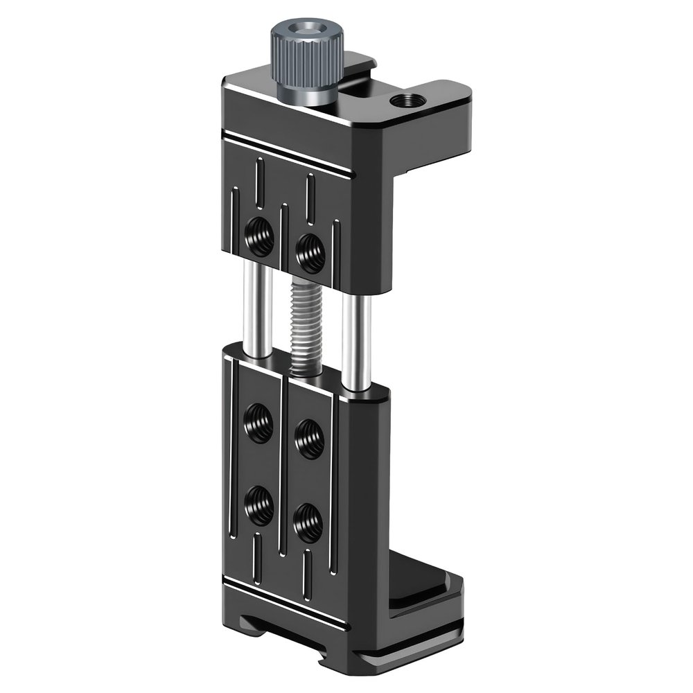 Metal Phone Clamp Universal For Tripod, Power Bank Adjustable Holder Camera, Bank Power Compatible With, Screw 1/4 Mount, Alloy Black Aluminum, Photography Ideal And Videography For