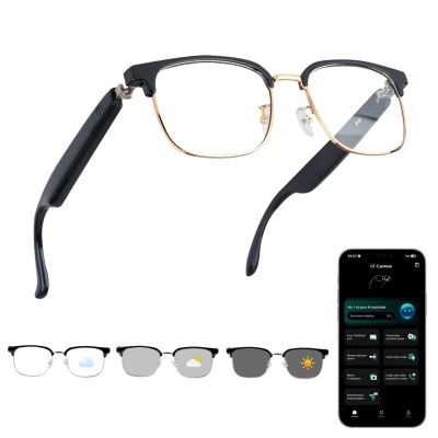 AI Smart Glasses, Bluetooth Audio Glasses with Real-Time Translator for 164 Languages, No subscription for APP, Photochromic Lens, Spring Hinges, Bluetooth Glasses for Travel/Work/Study(Gold)