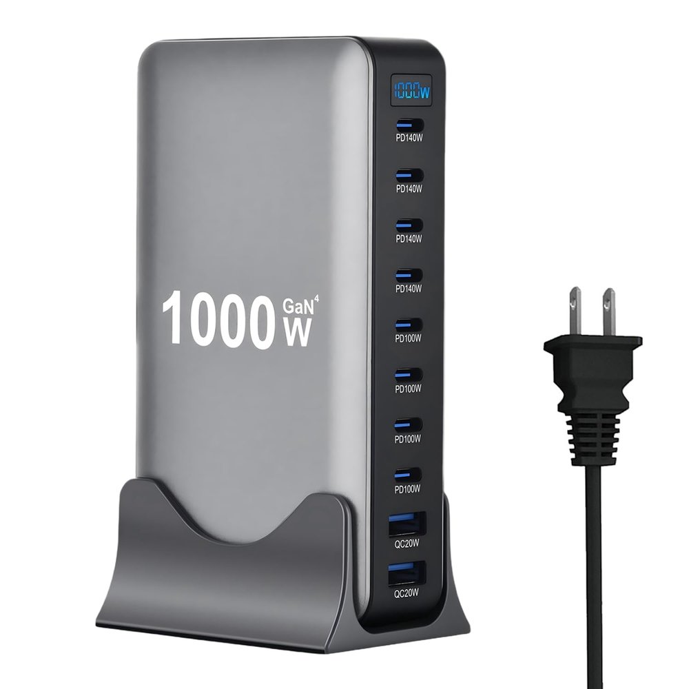 1000W USB C Fast Charger Block, 10 Ports GaN IV Pro USB Chagring Station, 140W PD QC HUB for Multiple Devices, Laptop Adapter Compatible with MacBook Pro/Air iPad iPhone Pro Max, Galaxy, Dell, HP