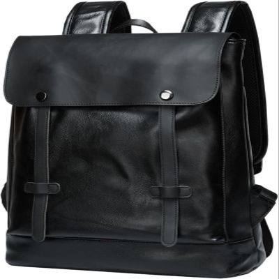 WERTKN Leather Laptop Backpack Waterproof Fits 14" Camping Overnight Weekend Business Casual Men Black