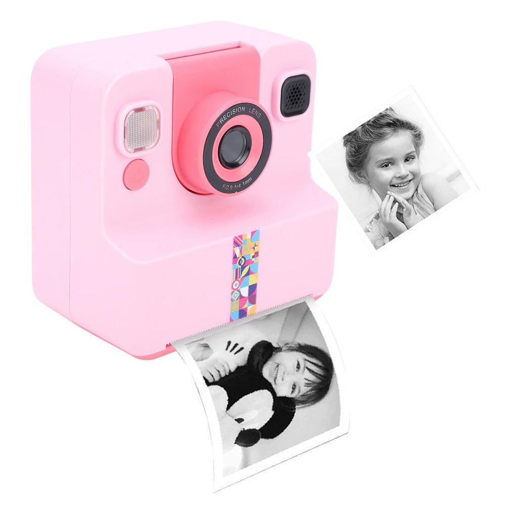 Bewinner 1080P Instant Print Camera for Boys Girls, Front Rear Selfie Digital Camera with 2.4 Inch Screen, Kids Instant Print Camera 180 Degree Rotating Lens for Travel (Pink)