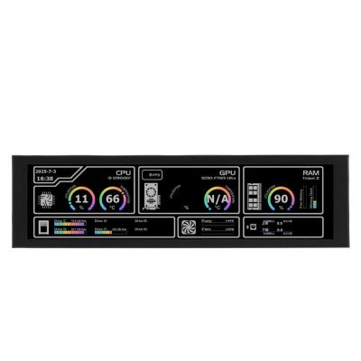 Yunir 8.8 Inch Small Touchscreen Monitor, PC Temperature Display, 1920x480 178 Wide Viewing Angle Universal CPU GPU RAM Data Temperature Monitor, Support Wins 10, 11, Pi, Linux Systems (Black)