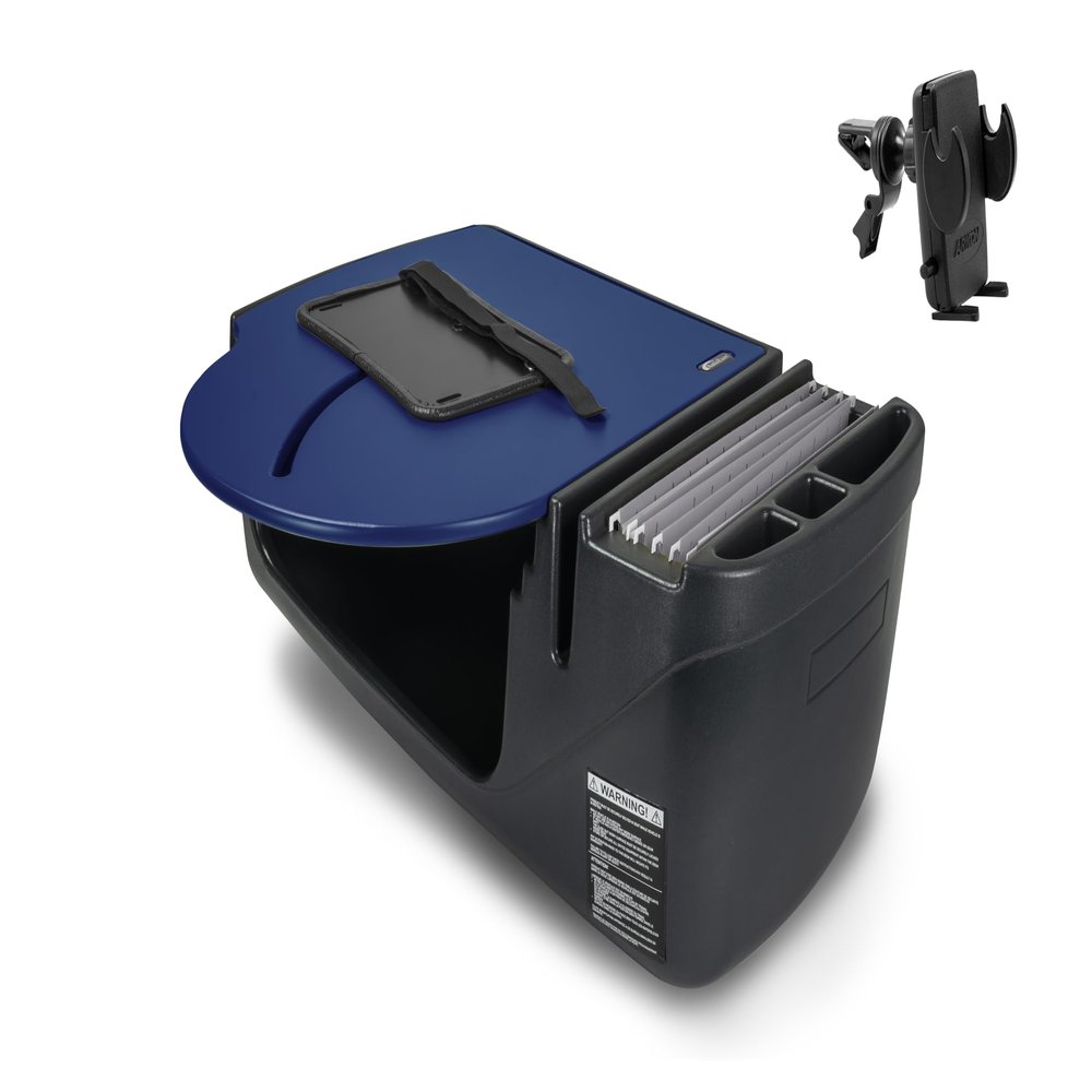 AutoExec Roadmaster Car Desk for Your Vehicle Workstation and Mobile Office, Blue, with Phone Vent Clip