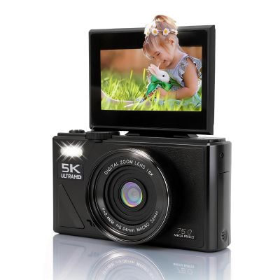 DirectNine Basics 5K Digital Camera, 75MP HD Autofocus Digital Vlogging Camera, 18X Zoom Retro Mirrorless Camera with 3" 180 Flip Screen for Daily Photography