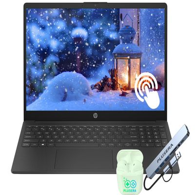 HP 15.6" FHD Touchscreen Laptop Computer, 16GB RAM 256GB SSD, 8-Core AMD Ryzen 7, Windows 11, Copilot AI-Ready, WiFi-6, PLUSERA Earphones & 8-in-1 Hub Included, Black