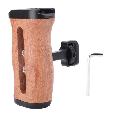 Jectse Universal Camera Wooden Side Handle Grip with Adjustable Up and Down, Cold Shoe Mount,1/4in Screw Hole for DSLR Camera Cage, Ergonomic Design, Slide Groove Structure, Fit for