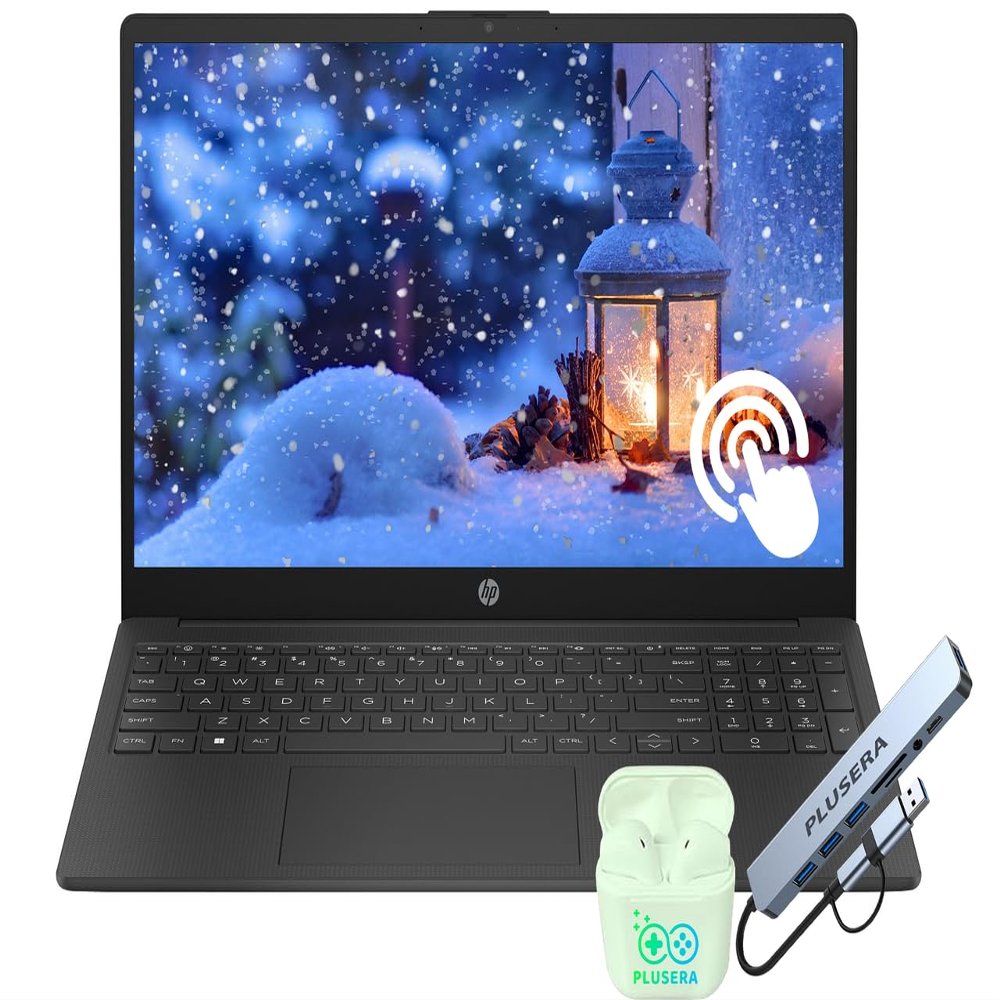 HP 15.6" FHD Touchscreen Laptop Computer, 8-Core AMD Ryzen 7, 32GB RAM 1TB SSD, Windows 11, Copilot AI-Ready, WiFi-6, PLUSERA Earphones & 8-in-1 Hub Included, Black