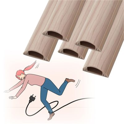 12 24 36 48 60 72 79 in Long Wood Grain Cord Cover Cable Raceway On Wall, Paintable Cable Protector PVC Self-Adhesive, Wall Floor Wire Covers(C-5pc,L x Outer Width 24in x 2.8in)