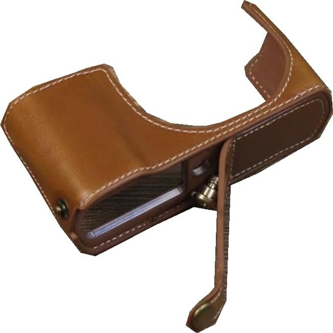 C-Lux Case, PU Leather Camera Bag Bottom Opening Half Body Case Cover Shell for Leica C-Lux with Wrist Hand Strap (Brown)