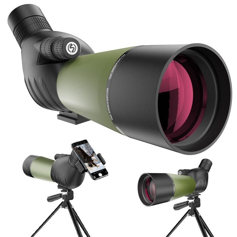 25-75 X 60 Spotting Scope with Tripod Phone Adapter Telescope Monocular Spotting Scopes for Target Shooting Hunting Bird Watching Green