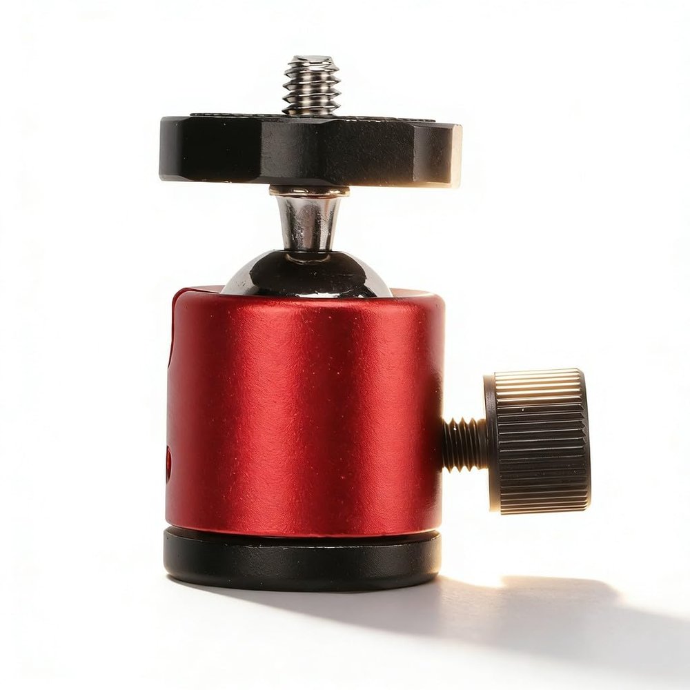Tripod Ball Head Mount Aluminium Alloy, 360 Rotating Universal Camera Ball Head - Durable Construction, Multi - Angle Geared Adjustment, Ideal for Photographers (Red)