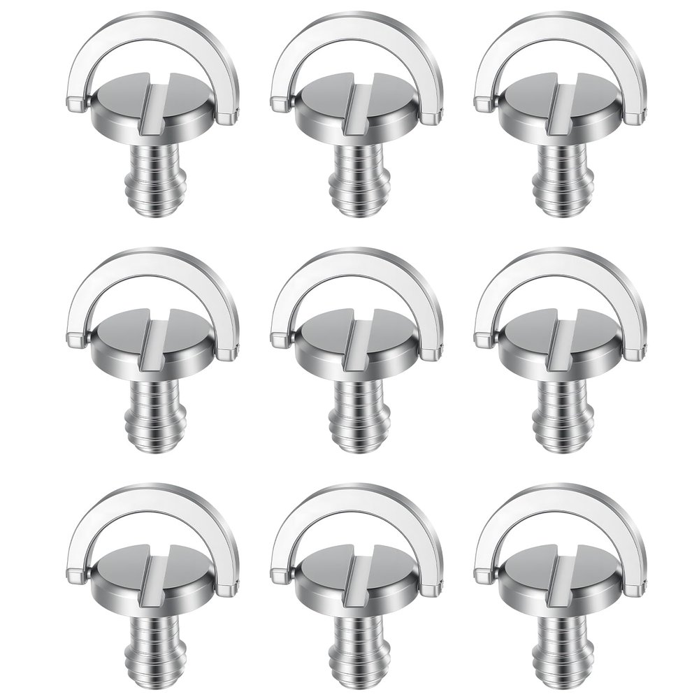 10 Pack 1/4" Tripod Camera Mount Screw, D-Ring Stainless Steel Camera Fixing Screws, Cameras Screw Adapter for Cameras Camcorder Tripod Monopod QR Quick Release Plate